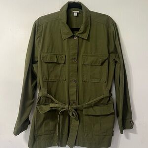 A New Day Button Down Green Utility Jacket with Belt Army Safari Grunge Size XL